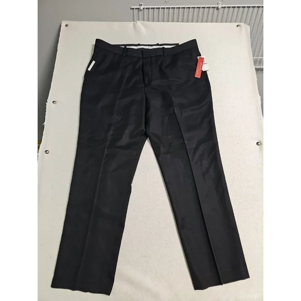 Perry Ellis Portfolio Pants Mens 38x30 Black Modern Fit Luxury Performance New